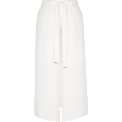 Cream split front midi skirt